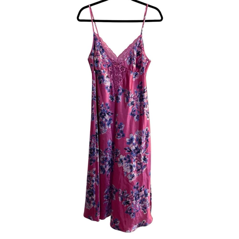 Thalia Sodi M Pink Floral Long Slip Dress Lace Detail Y2K Vibes Romantic Fairy